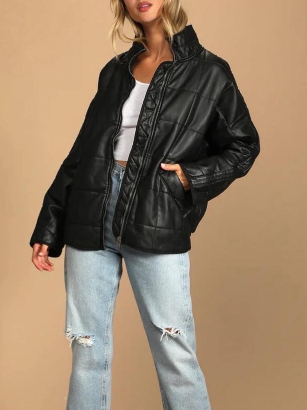 Free People Dolman Quilted Jacket Vegan Leather Jacket